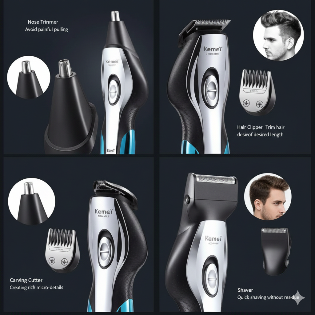 Kemei 3-in-1 Grooming Kit KM-6330 – Rechargeable Hair Clipper, Shaver & Nose Trimmer