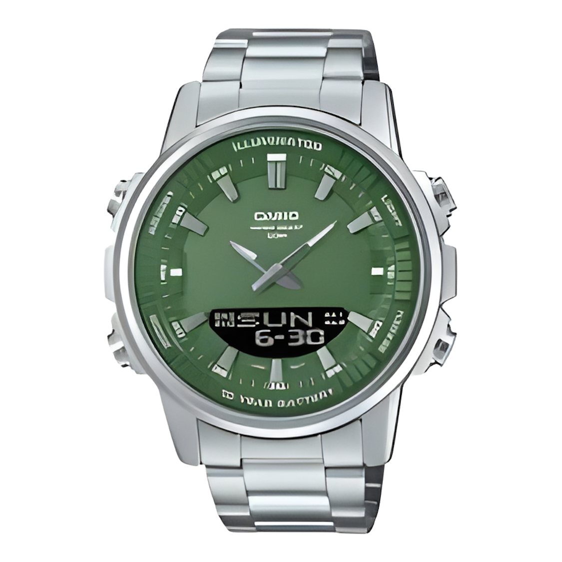 Casio AMW-880D Analog-Digital Watch – Dual Display, Stainless Steel Band & 100M Water Resistant