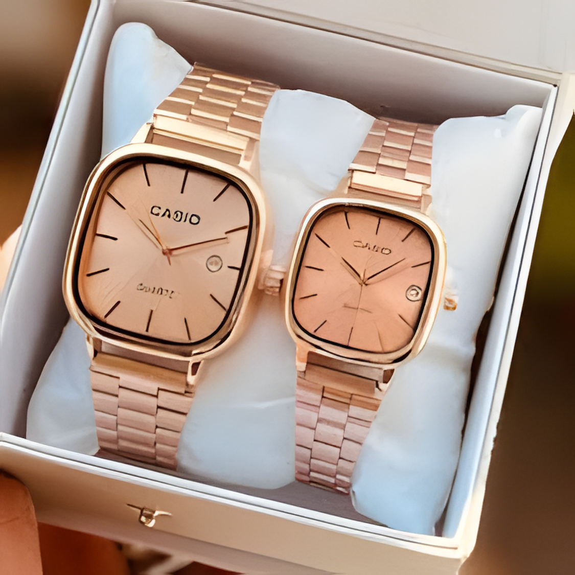 Casio A138 Couple Watch Set – Retro Digital + Analog Stainless Steel Watches for Him & Her