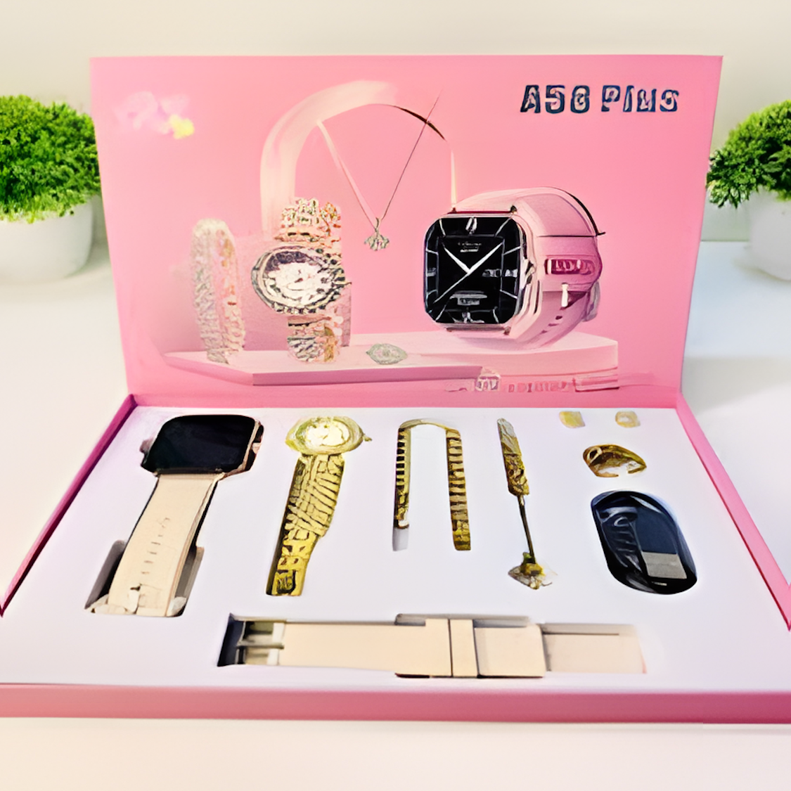 A58 Plus Smart Watch 6‑in‑1 Gift Set – Bluetooth Calling & Health Tracking Gift Set