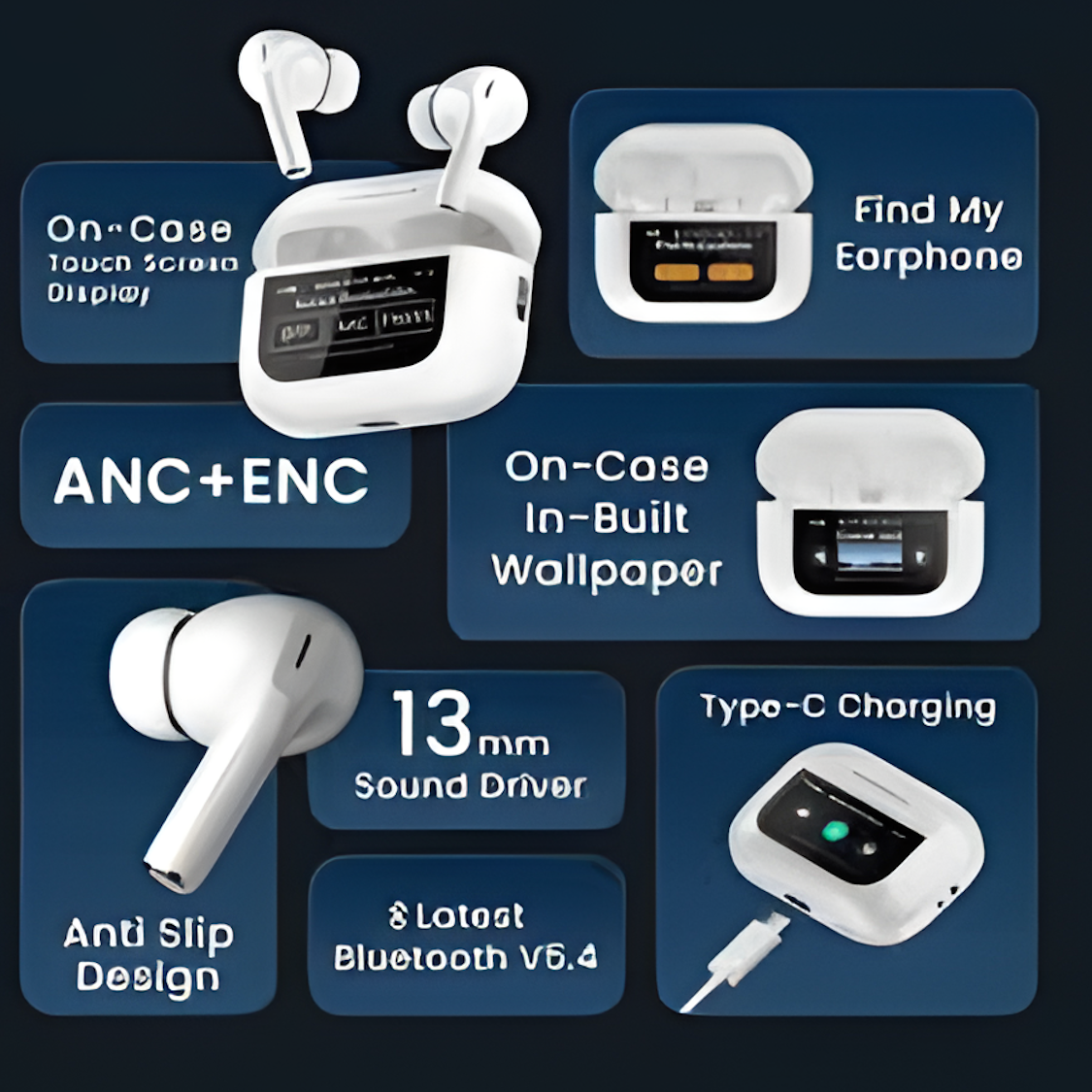 A9 Pro Wireless Earbuds – Touch Screen Case, ANC & HD Sound